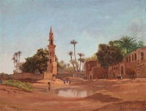Scene From A North African Village With A Minaret