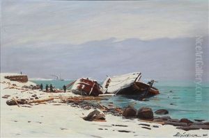 Coastal Scene With A Shipwreck On The Shore, Winter