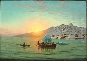 Summer Day In Greenland With An Umiak In A Fiord Summer Day In Greenland With An Umiak In A Fiord