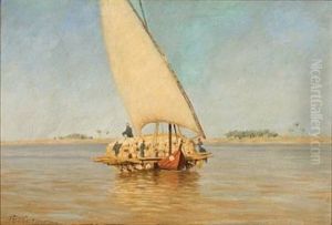 Marine Scene With A Sailboat On The Nile by Andreas Christian Riis Carstensen
