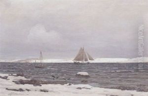 Fjordparti Med Fiskerbade, Vinter