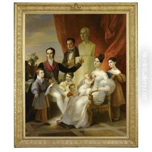 Ritratto Del Marchese Santangelo Con La Moglie Carolina Castriota Scanderberg E I Figli by Natale Carta