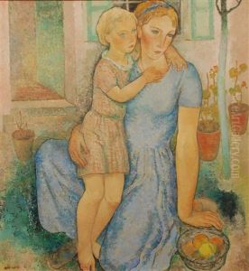 Mere Et Enfant Au Jardin by Antoine (Anto) Carte