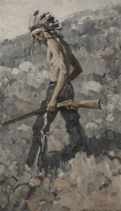 Indian Brave With A Rifle by Pruett Carter