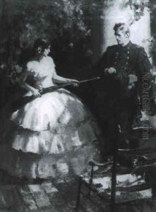 Woman Pointing Rifle At A Union Soldier by Pruett Carter