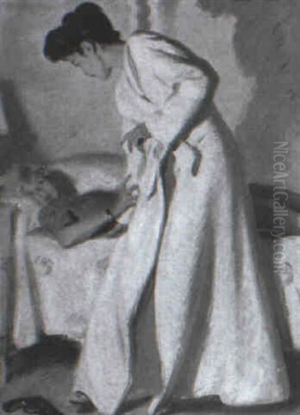 Woman Standing Over Girl Lying On Bed, Gun On Floor - view 1