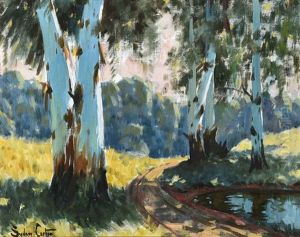 Blue Gum Trees At A Pond by Sydney Carter