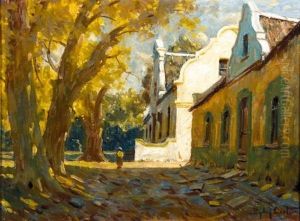 Figure In Front Of A Cape Dutch Homestead by Sydney Carter