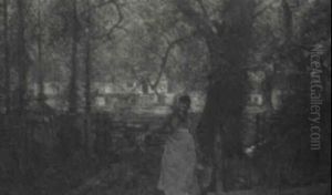 An Autumnal Woodland View With A Young Girl Fetching Water An Autumnal Woodland View With A Young Girl Fetching Water