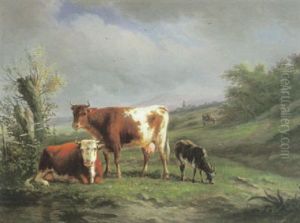 Sommerliche Weidelandschaft Mit Kuhen Und Geisbock by Karl Cartier
