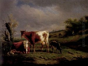 Weidelandschaft Mit Huterjunge Und Kuhen Am Hag by Karl Cartier