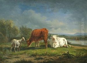 Goat And Cows In A Landscape by Victor-Emile Cartier