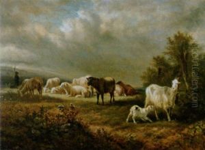 Abendliche Landschaft Mit Schafen by Victor-Emile Cartier