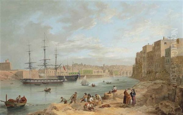 H.m.s. Champion Moored Off Fort St Angelo, Valetta, Malta - view 1