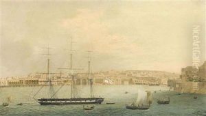 A Sixth Rate, Thought To Be H.m.s. Talbot, 28-guns, Lying On A Mooring In Grand Harbour, Valetta, Malta
