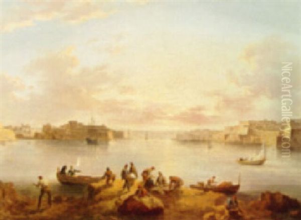 A View Of The Grand Harbour, Malta, With Fishing Smacks And Numerous Figures - view 1