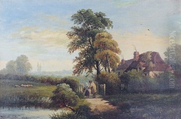 "rustic Bridge, Tedstone Herefordshire"; "figures Beside A Gate, A Cottage Nearby" (2 Works) - view 1