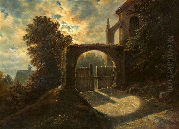 Moonlit Gateway By A Gothic Church - view 1