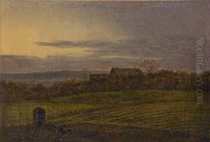 Blick Uber Abendliche Felder Auf Ein Gehoft by Carl Gustav Carus