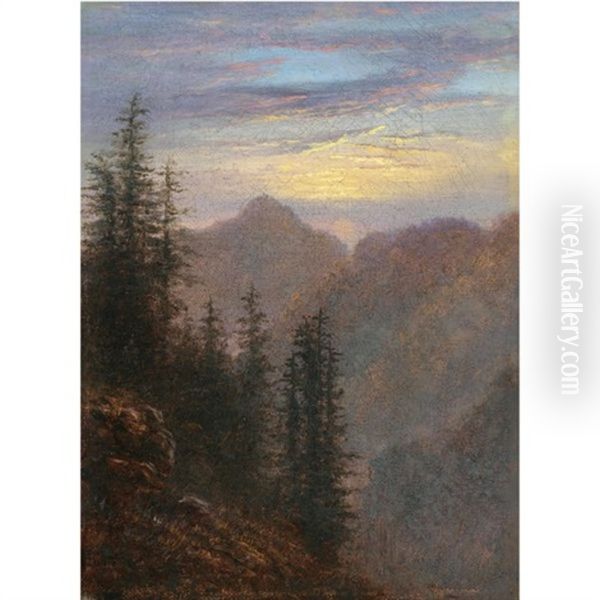 Abendliche Mittelgebirgslandschaft-mountain Landscape At Dusk - view 1