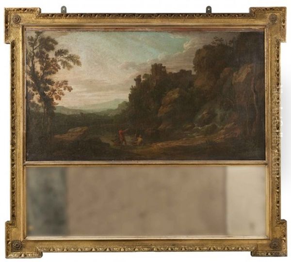 Landscape With Figures Angling On A Lake Under A Castle Ruin - view 1