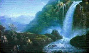 Figures By A Waterfall, Possibly At Powerscourt by Robert Carver