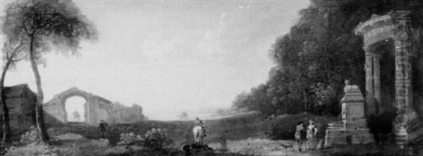 Capriccio Landscape With Rustic Figures Beside Classical Ruins - view 1