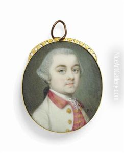 A Gentleman, In White Coat With Red Collar And Waistcoat, Powdered Wig En Queue by Penelope Carwardine