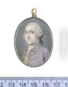 A Gentleman, Wearing A Lavendar Coat And White Waistcoat, Both Edged With Gold Embroidery And Buttons, White Stock And Lace Cravat... by Penelope Carwardine