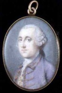 A Young Gentleman In Lilac-coloured Coat And White Waistcoat With Gold Embroidered Border, Lace Cravat, Powdered Wig En Queue