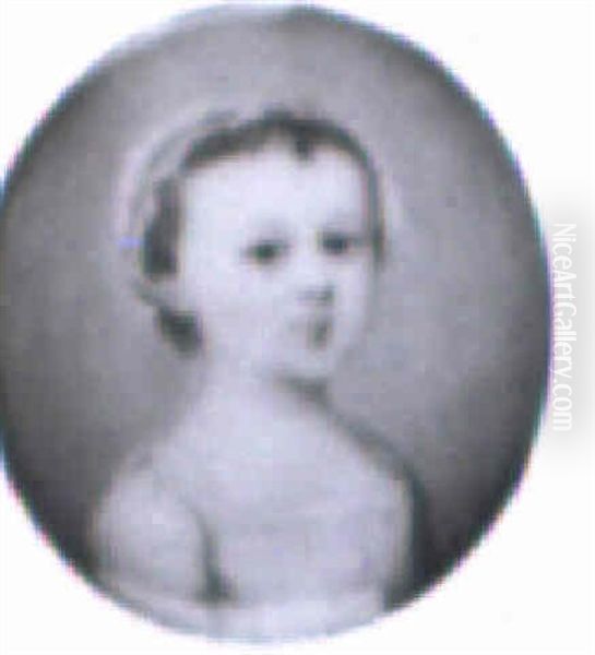 Anne, Aged Four, In White Dress And Bonnet Trimmed With Blue Ribbon - view 1
