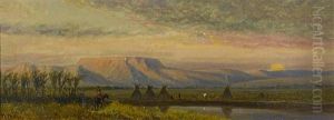 Sunset Beyond An Indian Encampment With Teepees