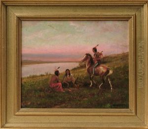 Indians At Campfire At Sunset