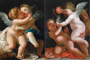 Zwei Sich Umarmende Putten - Due Amorini Che S'abbracciano (+ Zwei Miteinander Kampfende Putten - Due Amorini Che Lottano; Pair) by Andrea Casali