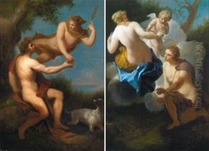 Merkur Uberreicht Adonis Den Apfel (+ Venus Uberreicht Hippomenes Einen Der Drei Goldenen Apfel; Pair) by Andrea Casali