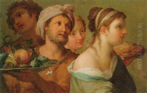 A Servant Bearing A Salver With Figs And Peaches With Other Maidens In Attendance