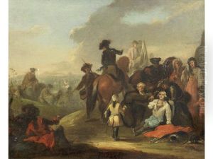 A Monk Administering The Last Rites To A Soldier, Before A Battlefield by Francesco Giuseppe Casanova