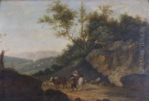 A Young Cowherd Playing A Pipe; A Husband And Wife Herding Sheep And A Cow (pair)