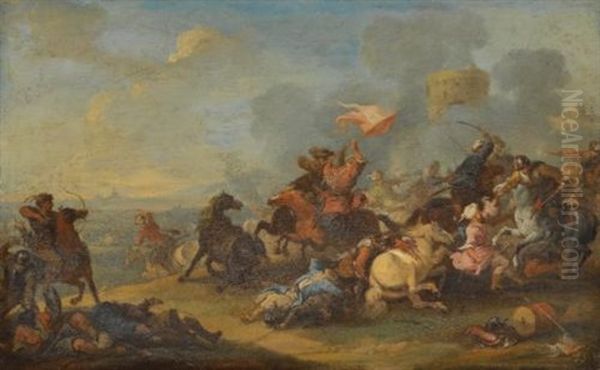Two Battle Scenes Between Christians And Saracens (pair) - view 1