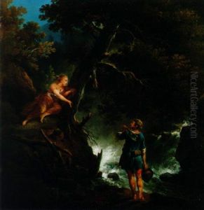 Landmann Und Eine Nymphe An Einem Wasserfall Landmann Und Eine Nymphe An Einem Wasserfall