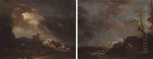 A Stormy Landscape Landscape With A Horseman And A Woman Riding On A Ox By A River