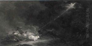 Peasants And Their Herds Frightened By A Bolt Of Lightning by Francesco Giuseppe Casanova