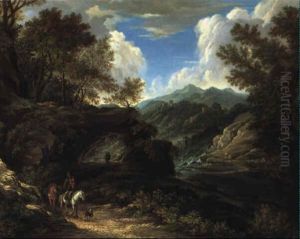 Gebirgige Fluslandschaft Mit Reisenden by Francesco Giuseppe Casanova