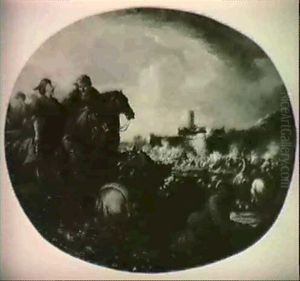 A Cavalry Skirmish Of Turks And Europeans Before A Castle by Francesco Giuseppe Casanova