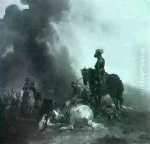 An Officer On Horseback Challenging A Foot Soldier. by Francesco Giuseppe Casanova
