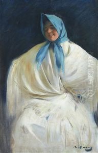 Chula Con Panuelo Azul (girl With A Blue Scarf) by Ramon Casas