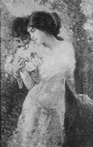 A Woman Smelling Flowers A Woman Smelling Flowers