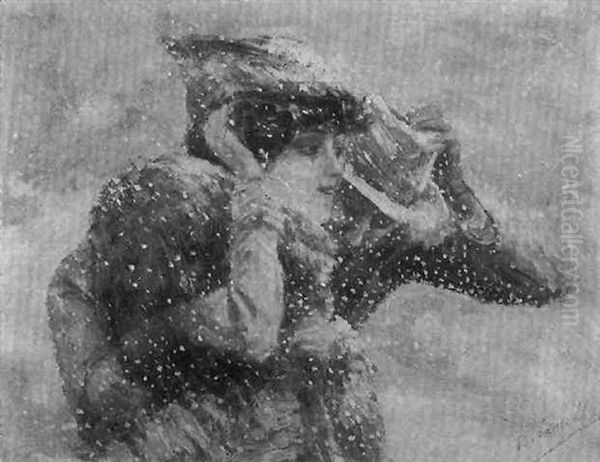 A Woman And Man In Snowstorm - view 1
