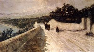 Strada In Collina Con Figure by Giuseppe Casciaro