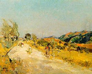 Paesaggio Di Nusco Con Figure by Giuseppe Casciaro